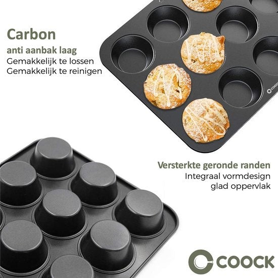 COOCK - Moule à muffins avec 12 moules à cupcakes - Non Stick | Inclus moules en papier et E-book