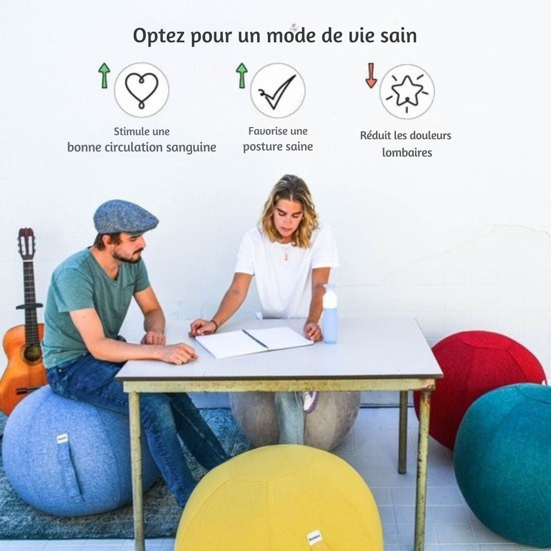 Balle d'assise Backerz® - Housse en lin - Chaise ergonomique de bureau - Noir