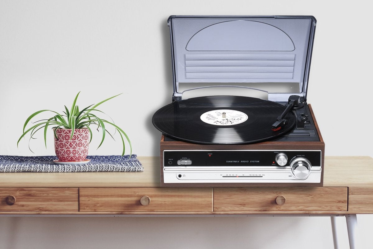Tourne-disque rétro - Denver - Haut-parleurs intégrés - VPR190 - Bois/Argent