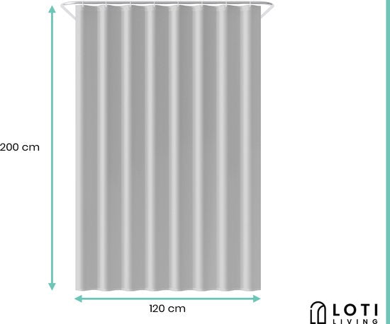 Loti Living Rideau de douche anti-moisissure - Gris - Anneaux inclus - Imperméable - Polyester - Rideau de douche 120x200 cm