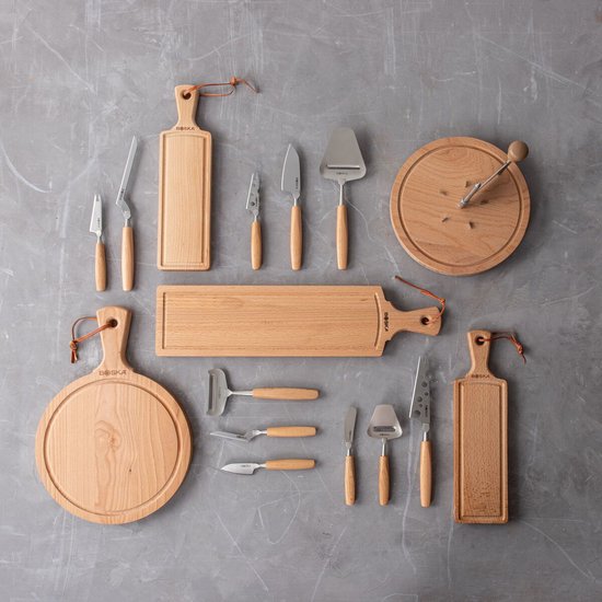 Boska Cheese Knife Set Amigo - Couteaux à fromage - Lot de 3 - Pour tout type de fromage - anti-adhésif - Ergonomique - Acier inoxydable et bois de hêtre