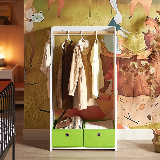SoBuy KMB109-W Porte-vêtements pour enfants - Bois composite blanc avec rangement