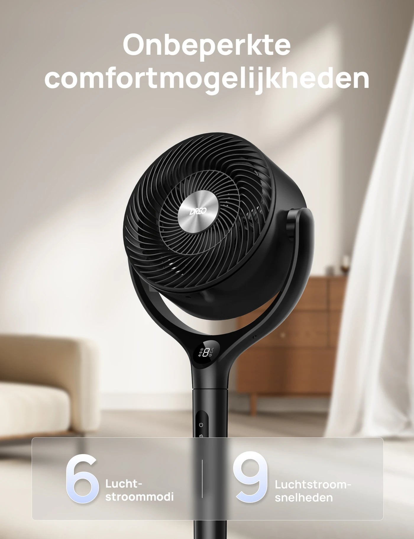 Ventilateur à circulation d'air Dreo Turbo DR-HPF022 - Ventilateur sur pied - 9 vitesses et 6 modes - Télécommande - Oscillation à 120° - Hauteur : 94-107 cm