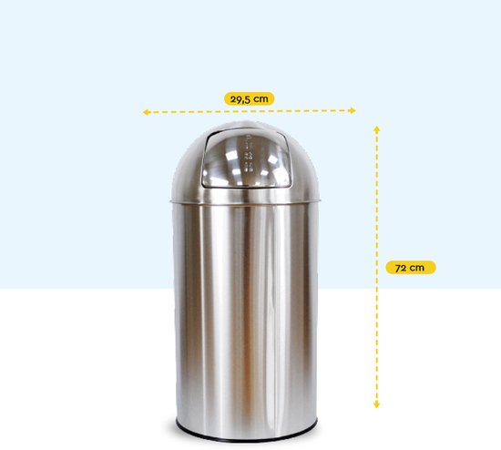 BRASQ Push Bin Acier inoxydable Poubelle avec bac à déchets amovible 30 litres - Poubelle - Poubelles