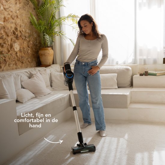 Techweise TV1 Aspirateur à manche sans fil - Autonomie 90 minutes - Extrêmement puissant - Avec 3 accessoires - Dépoussiéreur - Aspirateur sans sac