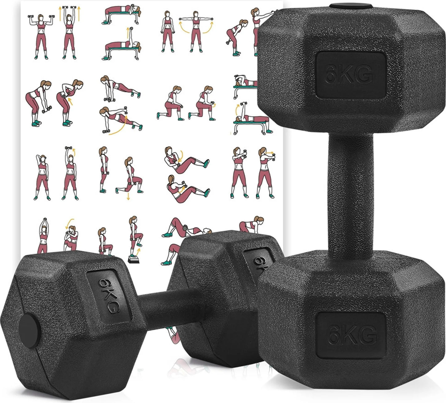 Yaheetech Dumbbell Set 2 Pieces - 12 kg - Conception hexagonale antiroulis, revêtement en plastique protégeant le sol et poignée ergonomique - Pour la musculation et le cardio - Béton noir et métal - 31 x 15.5 x 14 cm