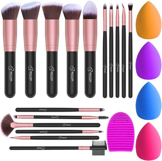 Bestope Set de pinceaux de maquillage avec Beauty blenders 16 pièces - Set de pinceaux - Nettoyeur de pinceaux - Pinceaux - Rose Gold