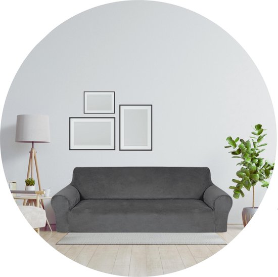 Hilvard - Housse de canapé 4 places - (230 - 275 cm) - Gris - Velours - Stretch - Housse de canapé - Housse de meuble - Contre les dommages et les taches - Housse de siège - Housse de siège