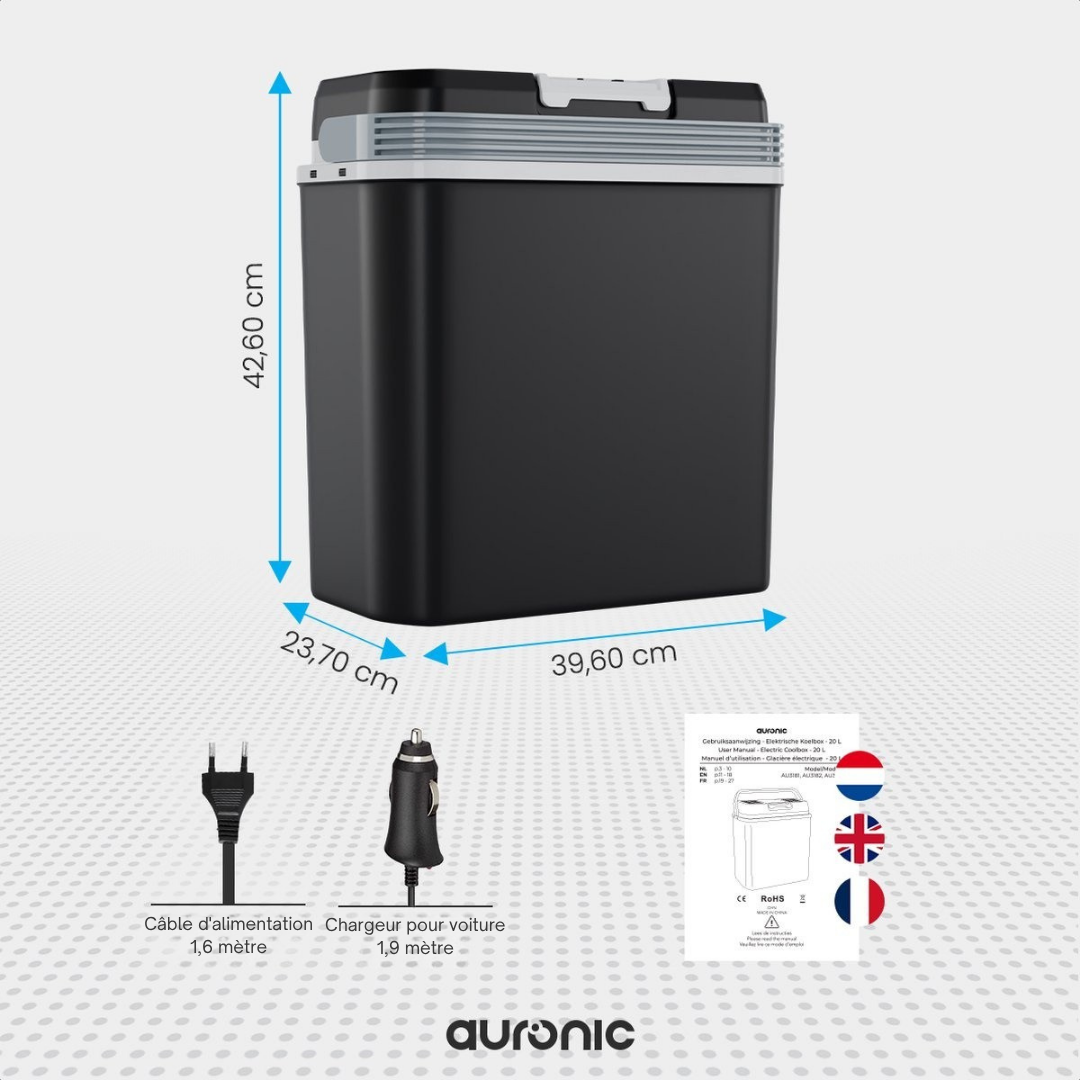 Glacière électrique Auronic - 20L - 12V et 240V - Chaud/ Froid - Noir