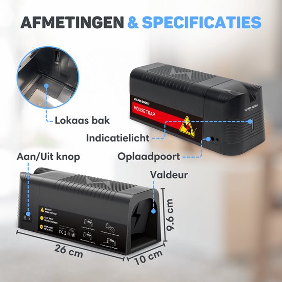 Vulpes Goods® Repellent - Souricière électrique Pro - Souricière efficace pour l'intérieur - Sans fil et rechargeable - Sûre, hygiénique et durable - Convient également comme piège à rats électrique