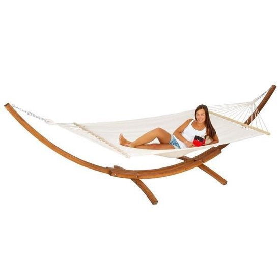 tectake® - XXL hamac cadre en bois dur - tapis balançoire inclinable - 415 x 150 x 124 cm - 401995