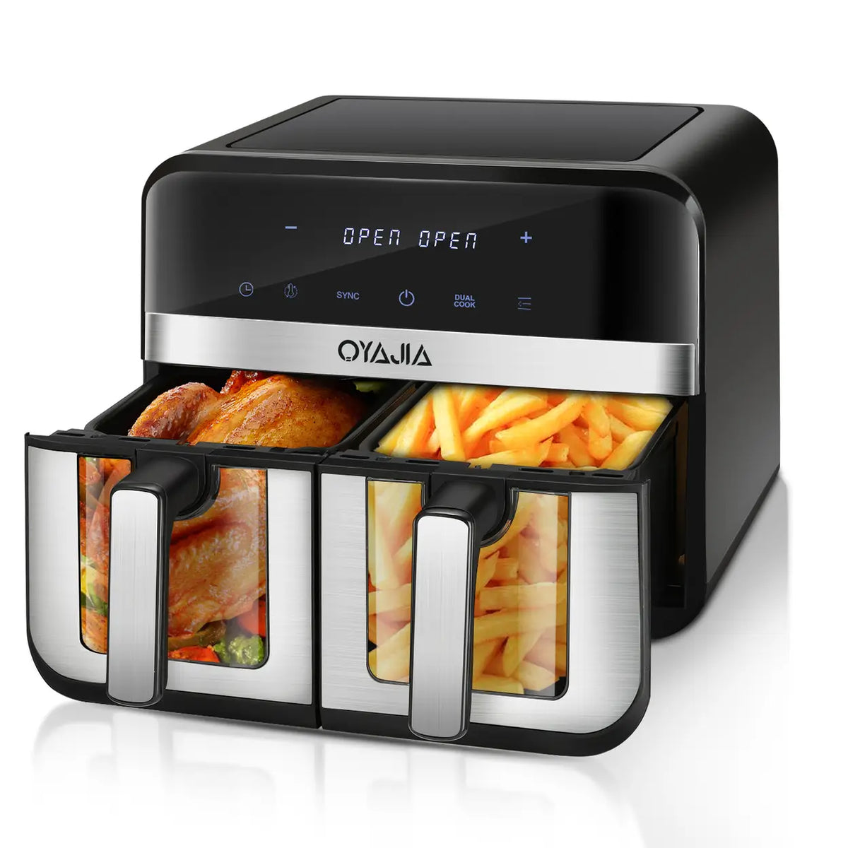 Friteuse à air chaud Oyajia à deux zones avec réglage indépendant de la température - Écran tactile numérique - 4,5 L - Noir