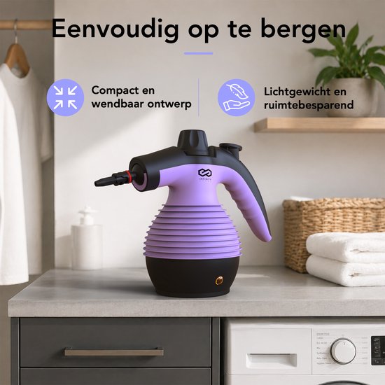 Nettoyeur vapeur Infinity Goods - Nettoyeur vapeur à main 12-en-1 - Nettoyeur vapeur portable - Détachant - Nettoyeur de tapis - 10 embouts - 1 050 watts - 3,2 bars - Violet