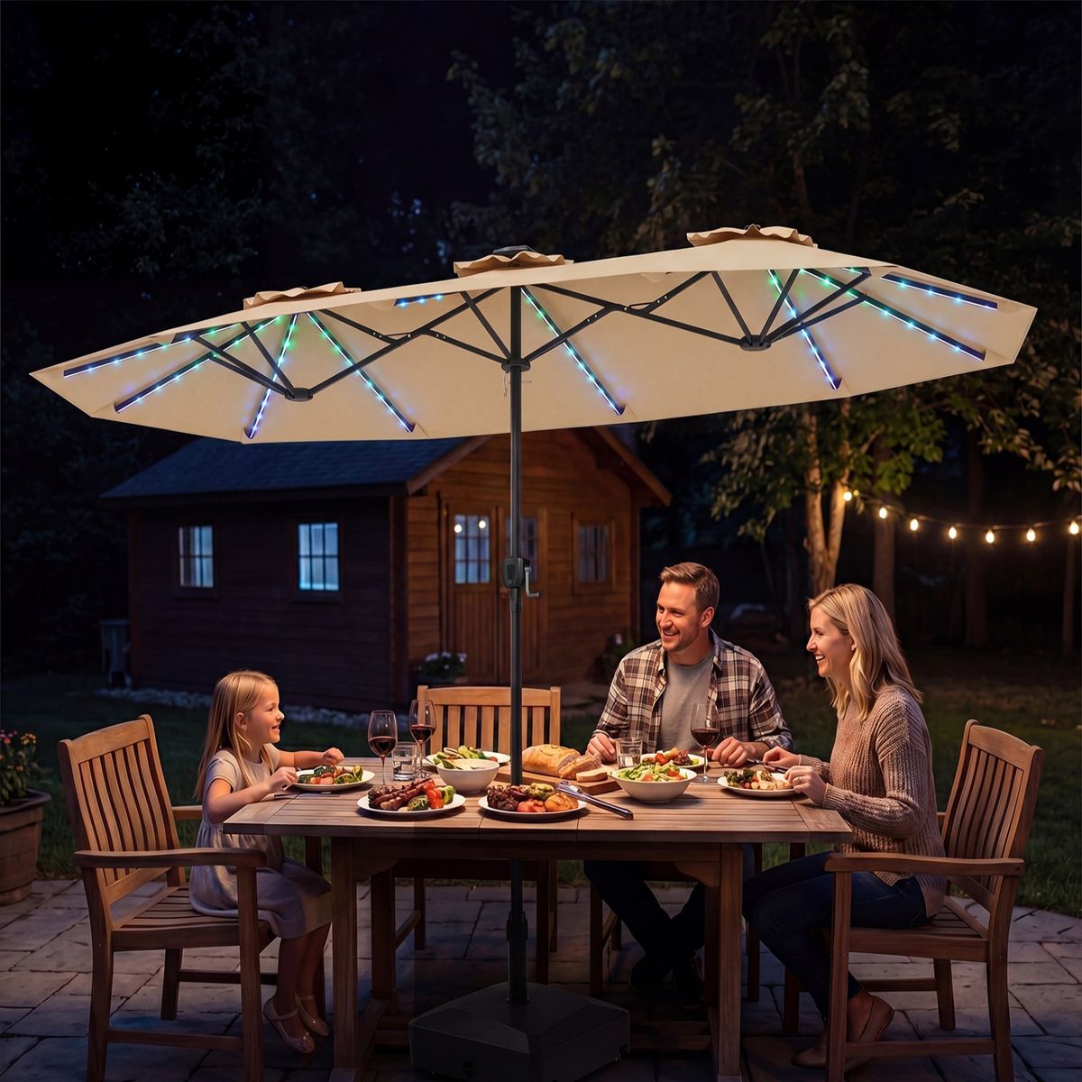 Parasol de jardin double Coast - rectangulaire avec éclairage LED - 400 x 210 cm - beige