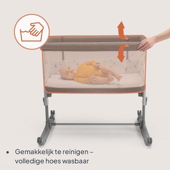 Lionelo Aurora 3-en-1 Co-sleeper - Lit bébé jusqu'à 9 kg - Lit évolutif - 4 roulettes avec frein - Lit de camping – Hauteur réglable – Tissu respirant – Matelas et sac de transport inclus – Revêtement amovible