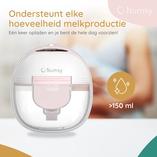 Numsy Tire-lait électrique double sans fil et mains libres - BPA-free - 1 pièce - avec sac de rangement - Nude Pink