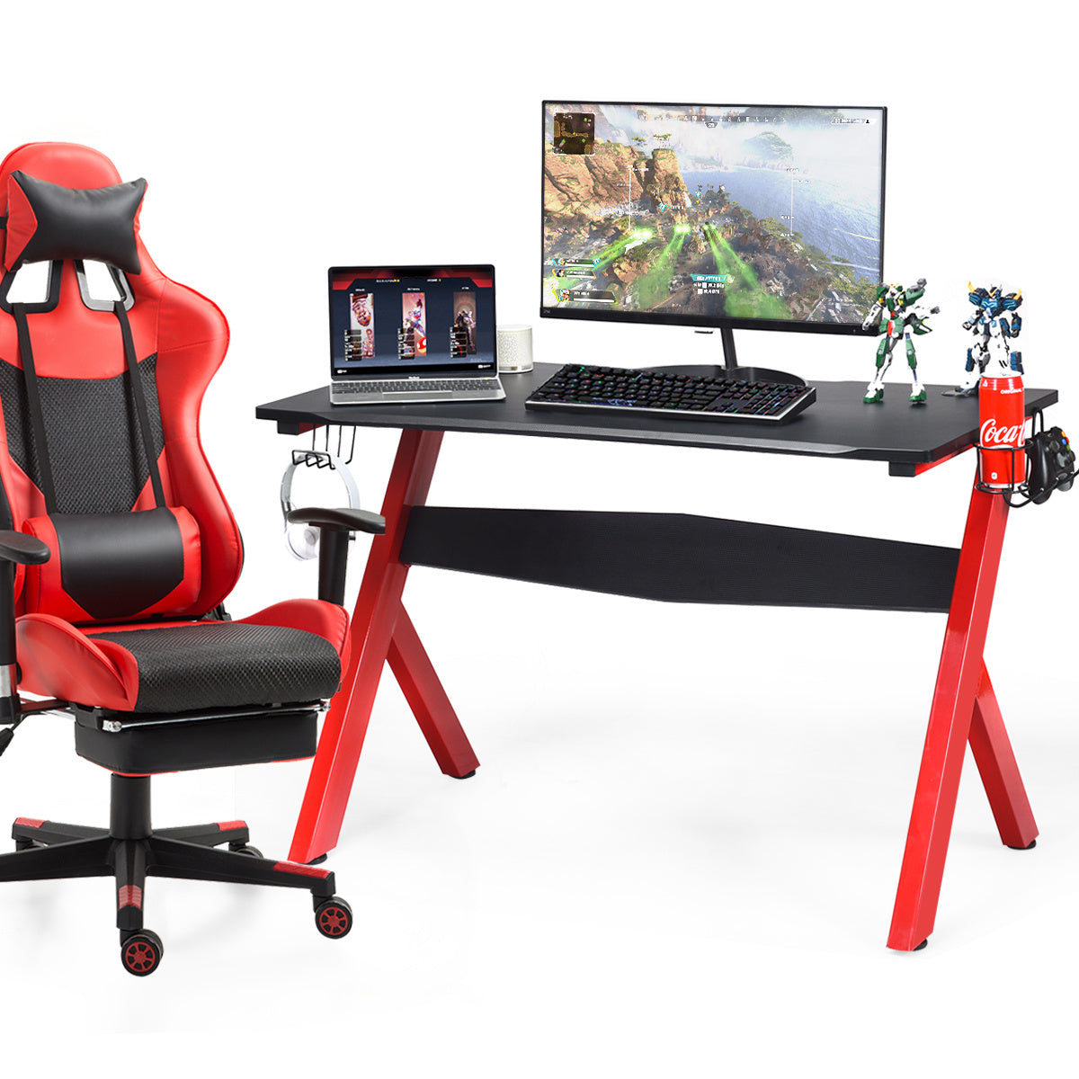 Coast GamingTable Table d'ordinateur Table de jeu avec porte-gobelet, porte-casque et tapis de souris pour la maison, le bureau et la salle de jeux