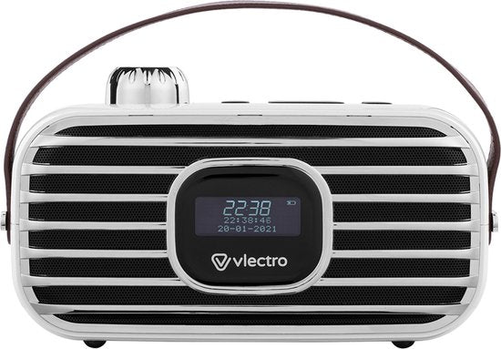 Vlectro Retro Radio DAB+ avec Bluetooth - Design compact - 12 heures d'autonomie - Réveil inclus