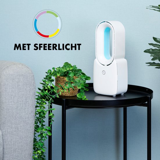 Ventilateur sans pale Lifetime Air - Ventilateur silencieux à trois vitesses - Ventilateur de bureau sans fil - Ventilateur de table avec éclairage d'ambiance LED - Rechargeable par USB-C - Design compact - 5W - Blanc
