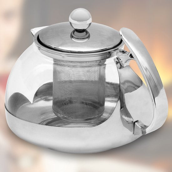 Théière en verre Monzana - avec filtre et infuseur en acier inoxydable 9 tasses - 1,2 litre