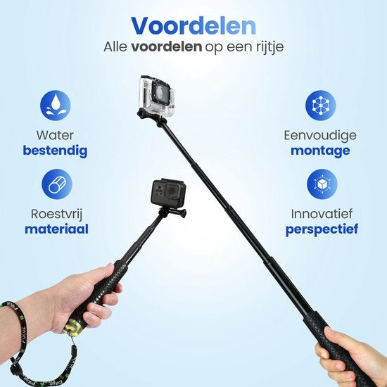 Garpex® Universal Selfie Stick XL - extensible jusqu'à 95 cm - convient à diverses caméras d'action - universel - étanche - vert
