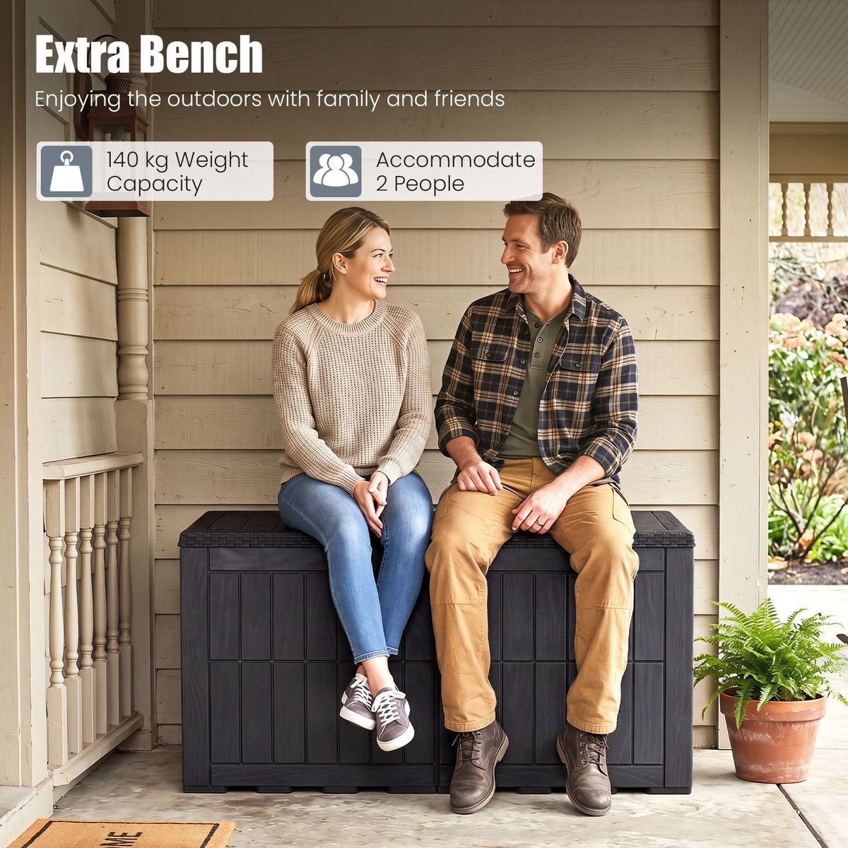 Boîte de rangement Coast pour jardin - capacité de 380 L - banc et coffre à coussins 2-en-1 - noir