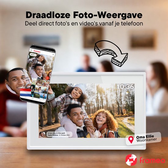 Cadre photo numérique Denver 7 pouces - Frameo App - Cadre photo WiFi - Ecran tactile IPS - 8GB - PFF725W