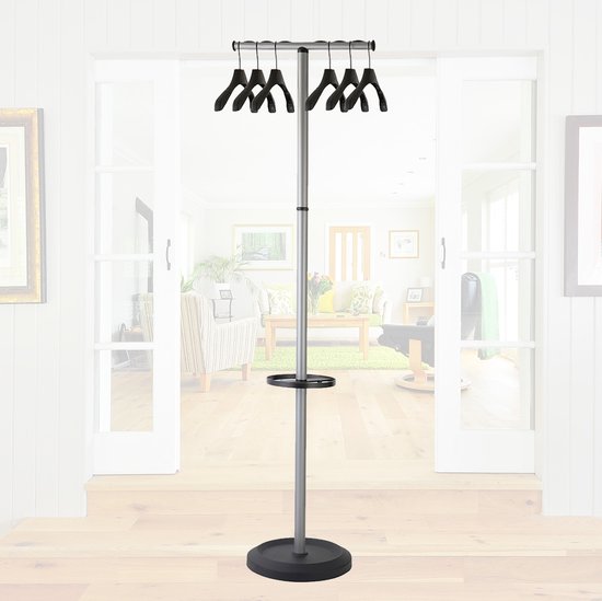 BRASQ Porte-manteau Stockholm CS500 - Porte-manteau sur pied avec 6 cintres + porte-parapluie - Noir