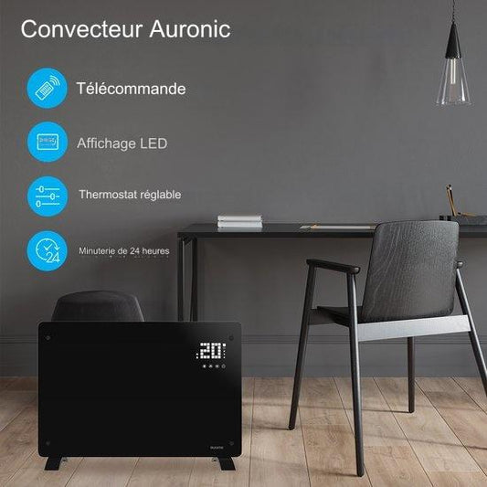 Radiateur éléctrique mobile - Auronic - Thermostat et télécommande - 2000 W - Noir