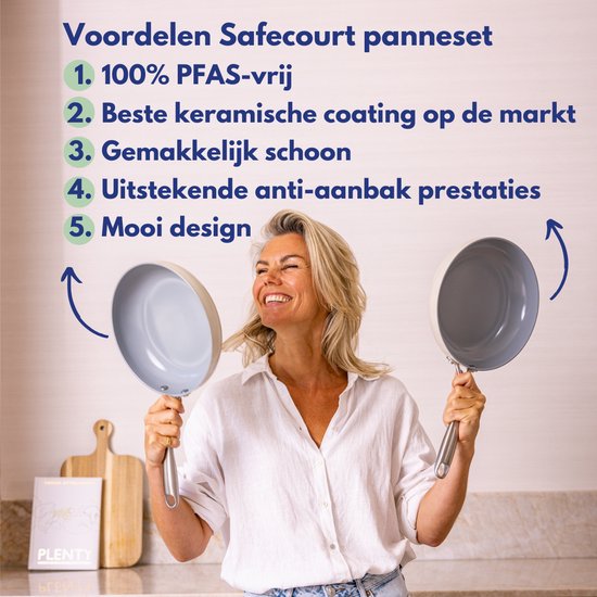 Safecourt Kitchen 3-Piece Ceramic Frying Pan Set - Ø 20, 24, 28 cm Pans - Induction, Electric, Ceramic & Gas - PFAS & PTFE free