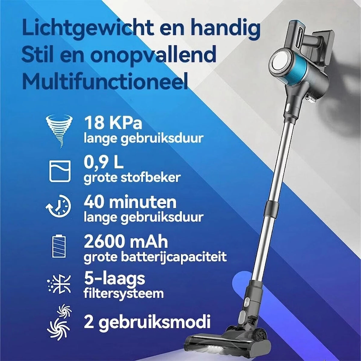 Aspirateur sans fil Ochama 4-en-1 - Aspirateur balai et aspirateur à main - Puissance d'aspiration de 18 kPa - Autonomie de 40 minutes - Écran LED