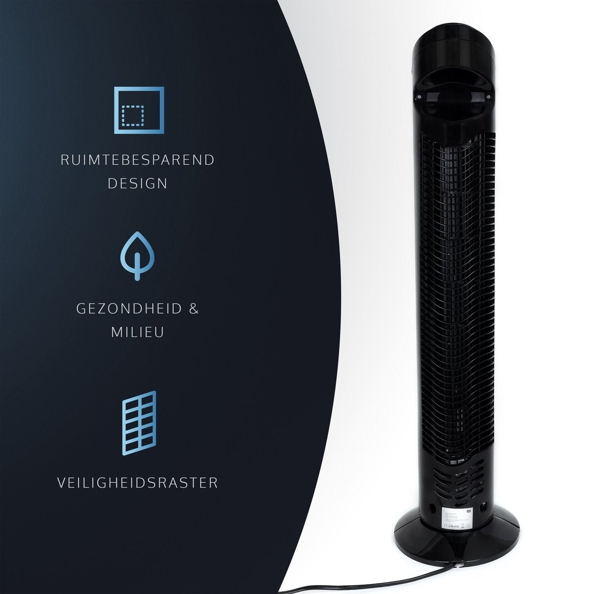 Ventilateur JAP Québec - 3 vitesses - Ventilateur de tour - Minuterie - Ventilateur colonne oscillante - Noir