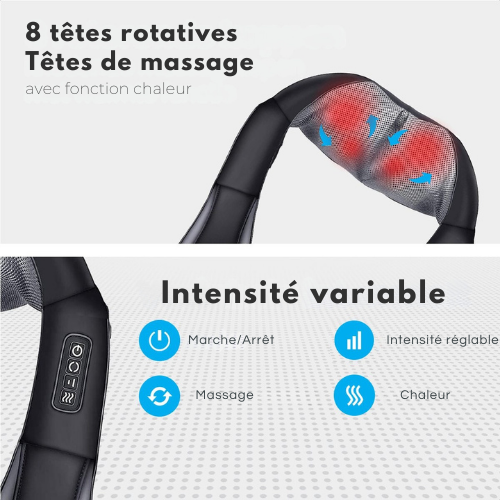 Coussin de massage Shiatsu, Auronic, Appareil de massage électrique, Infrarouge, Noir