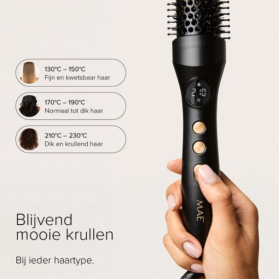 Brosse thermique MAE® - Brosse chauffante en céramique - Brosse sèche-cheveux - Technologie de flux d'air et plasma - Anti-frisottis - Brosse à boucles - Tous types de cheveux