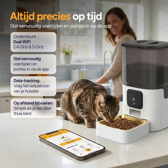 Viervoeter Feed Pro - Mangeoire automatique 6 L - Chat et chien - Distributeur automatique de nourriture avec application - Blanc