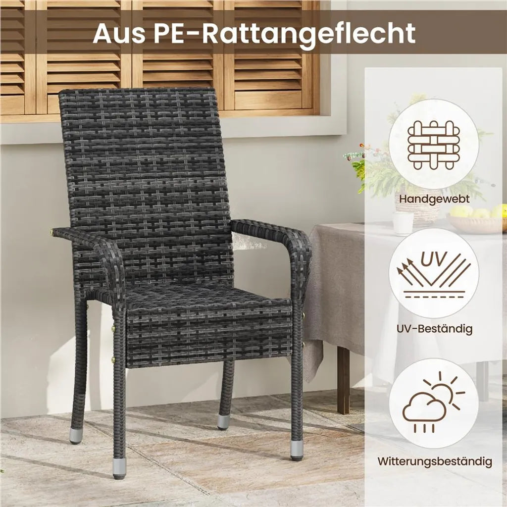 Chaises de jardin Yaheetech - Lot de 2 - Rotin PE - Empilables - Accoudoirs - Gris