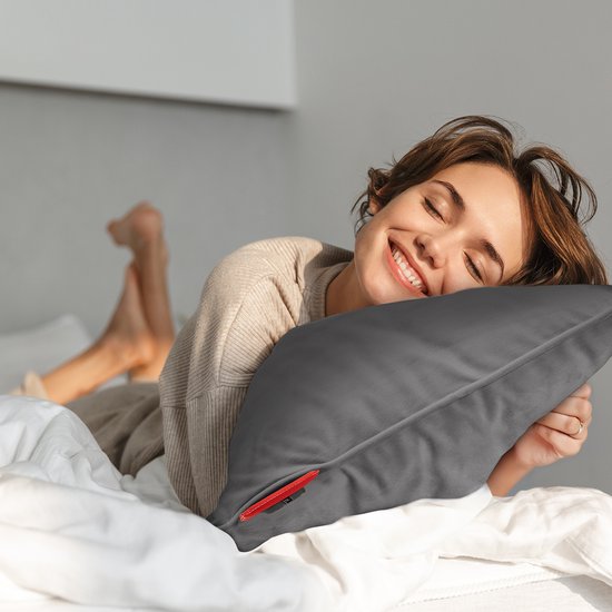 Auronic Oreiller chauffant - Velours - 45x60 - Sans fil - Rechargeable - Oreiller électrique - Infrarouge - Gris