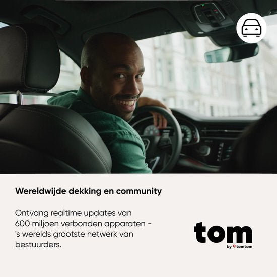 Tom by TomTom | Détecteur de radars pour voiture | Avertit en cas de radars fixes et mobiles, ainsi que d'embouteillages | Sans abonnement | CarPlay et Android Auto | Fabriqué en Europe