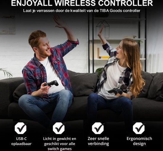 TibaGoods Manette de jeu - Manette sans fil - Convient à la Nintendo Switch - Comprend 2 poignées de pouce - Noir