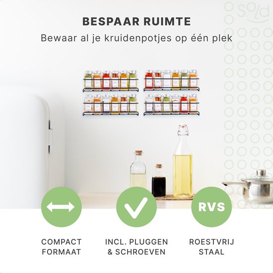 Portoir à herbes suspendu - Organisateur d'herbes - 4 Portoirs à herbes - Pour 24 pots d'herbes - Acier inoxydable Noir mat