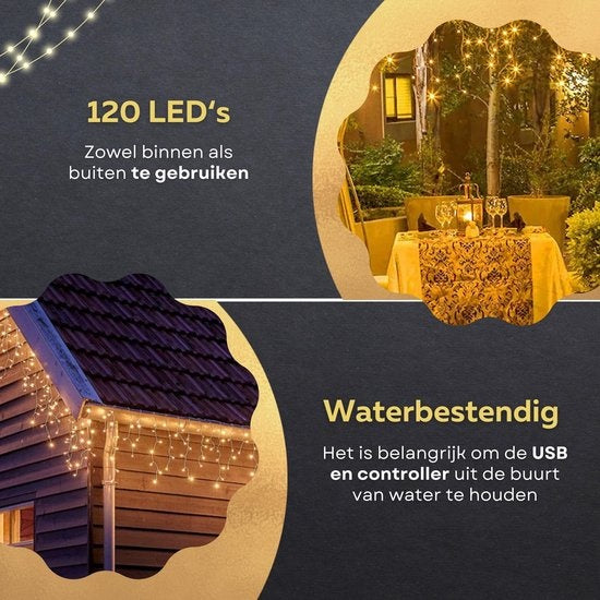 Giftmas Icicle Christmas Lights - Lumières de Noël d'extérieur - 120 LEDs - 4m - Reliable jusqu'à 12m - Pour l'intérieur et l'extérieur