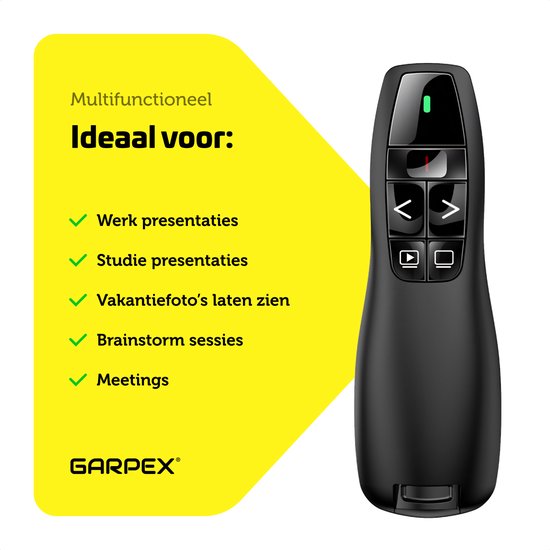 Garpex® Wireless Presenter - Clicker de présentation - Présentateur sans fil - Télécommande Powerpoint - Pointeur laser - Sans fil