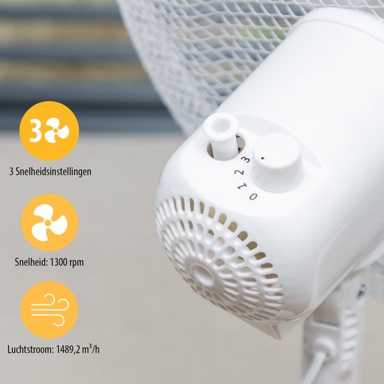 Ventilateur de table Tristar 30 cm – 3 vitesses – Oscillation à 85° – Débit d'air réglable – VE-5724 – Blanc