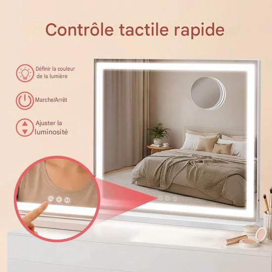 Fraay® Hollywood Mirror with Lighting 60x50cm - 3 Light Stages - Make-up Mirror with 10x Magnification Mirror - LED Strip Lighting Dimmable - Incl. 2 Beauty Blenders and Powder puff