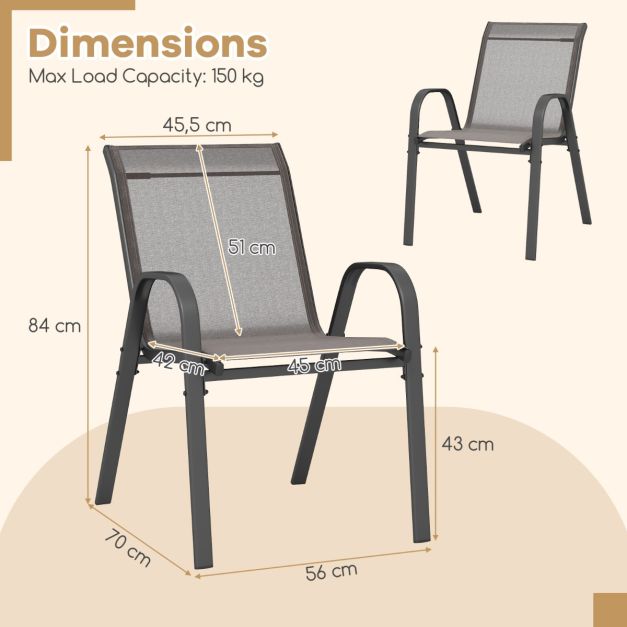 Chaises de terrasse en tissu respirant COAST - Lot de 2 - 56 x 70 x 84 cm - Gris