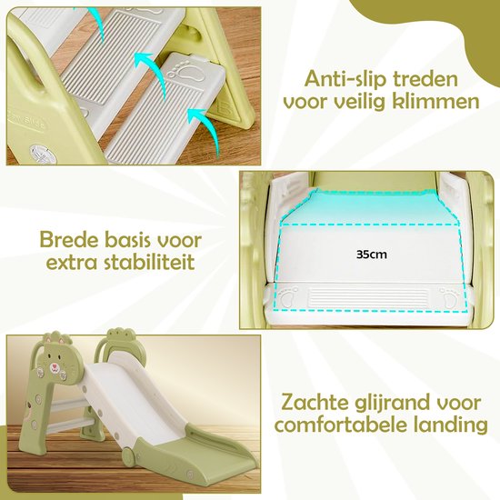 Bambini Slide - Toboggan pour enfant - Toboggan extérieur - Toboggan intérieur - Aire de jeux - Pliable - Vert