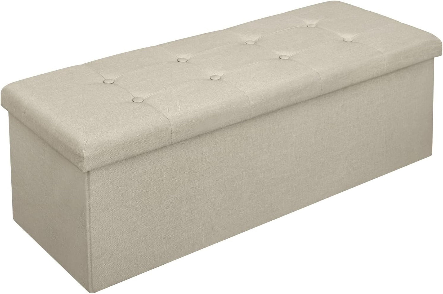 Banc de rangement pliable Woltu avec espace de rangement - 118 litres - 110 x 37,5 x 38 cm - Lin blanc crème - Capacité de charge maximale : 300 kg