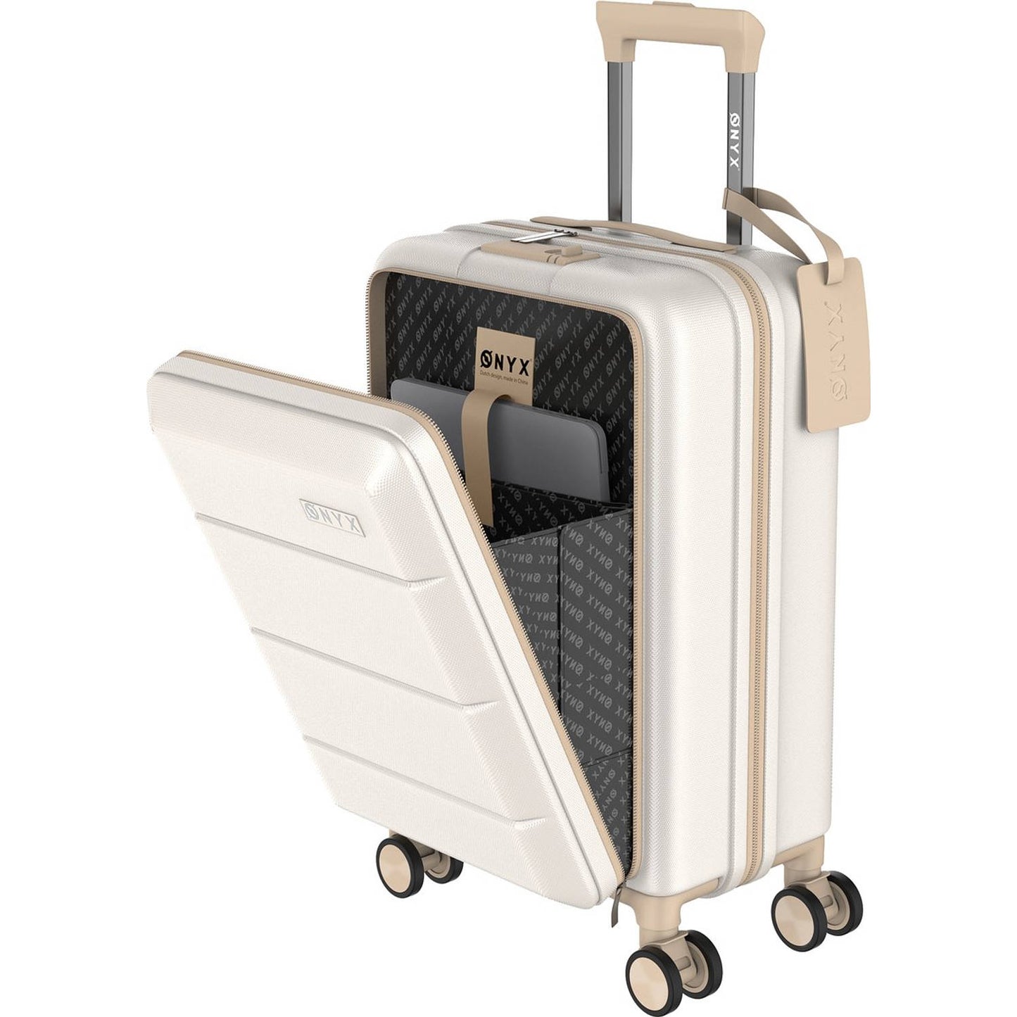 Valise, ONYX, Bagage à main 35 L, Léger, Double serrure TSA, Poche frontale, 37x22,5x55 cm, Beige