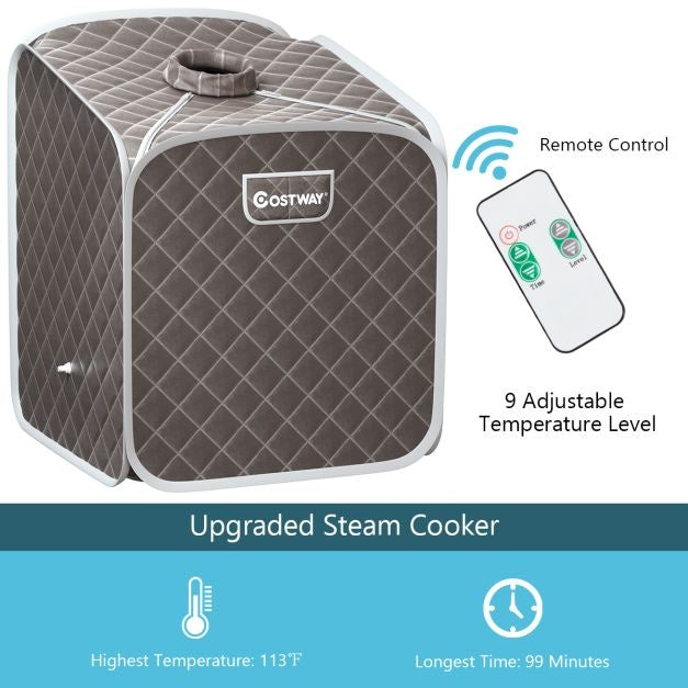 Coast Mini sauna vapeur 2L avec 9 niveaux de température - Sauna domestique - Cabine de chaleur - 85 × 84 × 106 cm - Gris - Noir - Marron