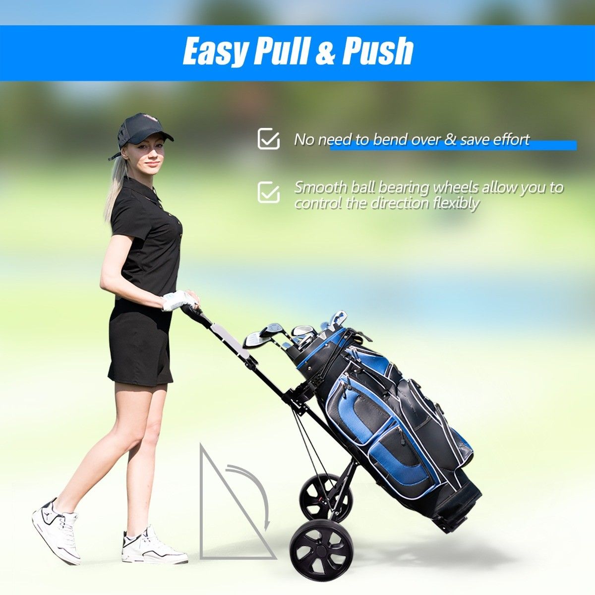 Chariot de golf 2 roues en acier pliable Coast avec porte-carte de score - Noir - 140 x 63,5 x 113 cm